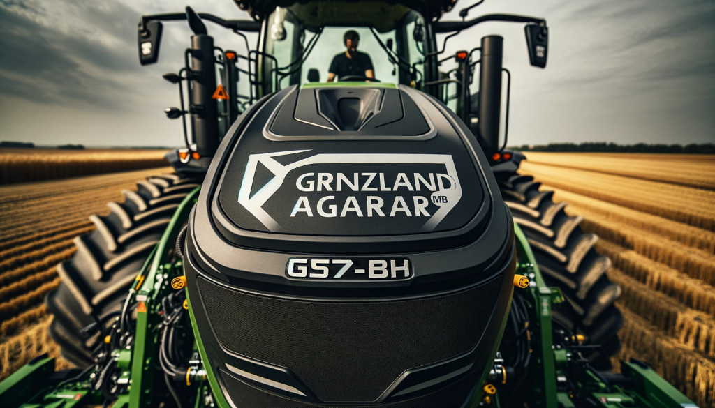 High-Tech Tractor in Action: A close-up of a tractor showcasing its capabilities in the field with a farmer at the helm.