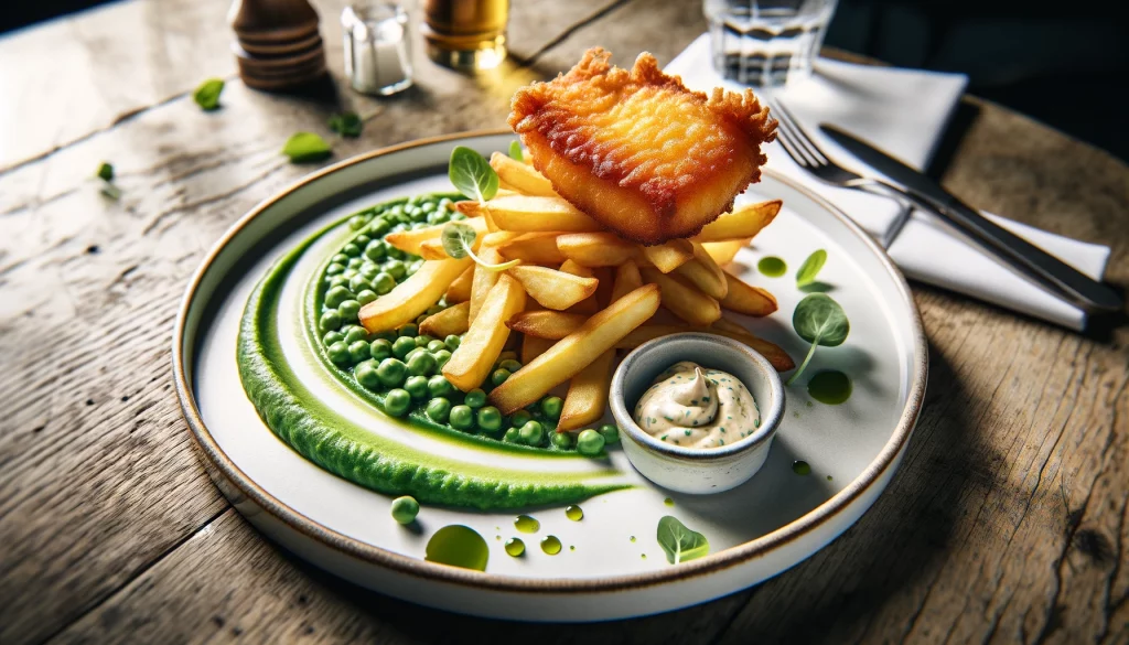 Fisch & Chips "Meeresbrise" mit Erbsenpüree und Tartarsauce