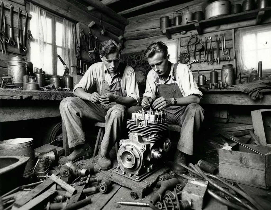 Karl und Johann Richter 1965 in ihrer kleinen Werkstatt