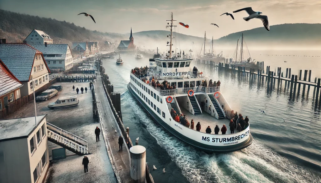 Fähre "MS Sturmbrecher" auf der Überfahrt zwischen Nordfähre und Fährstedt