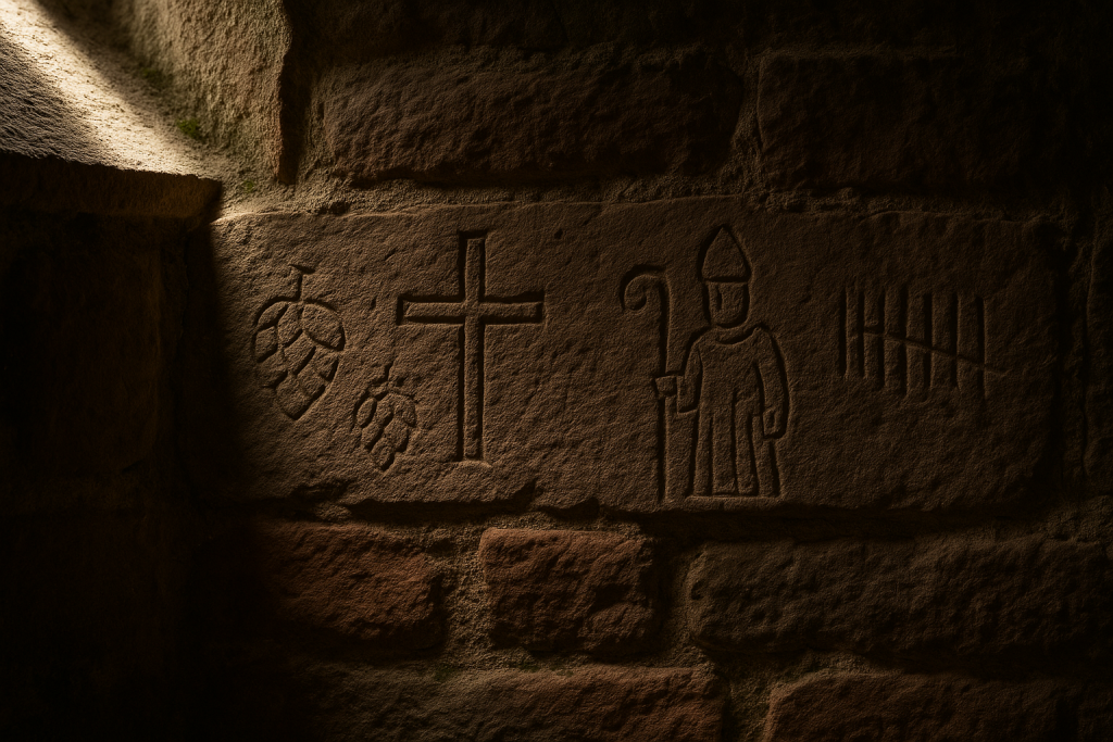 Ritzzeichnungen in der Ruine Elstrang