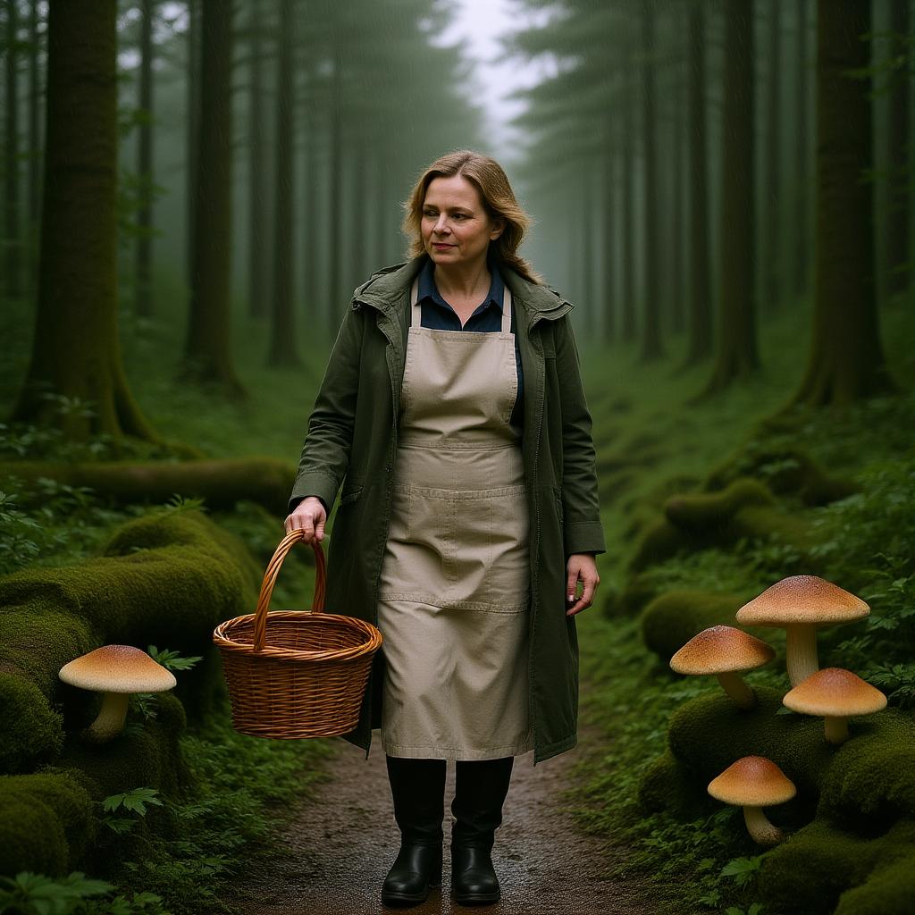 Helena beim Pilzesammeln