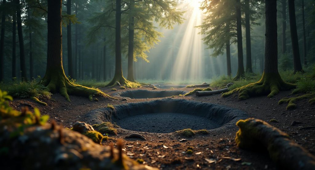 Reste von alten Kohlenmeilern sind im Wald oberhalb noch sichtbar