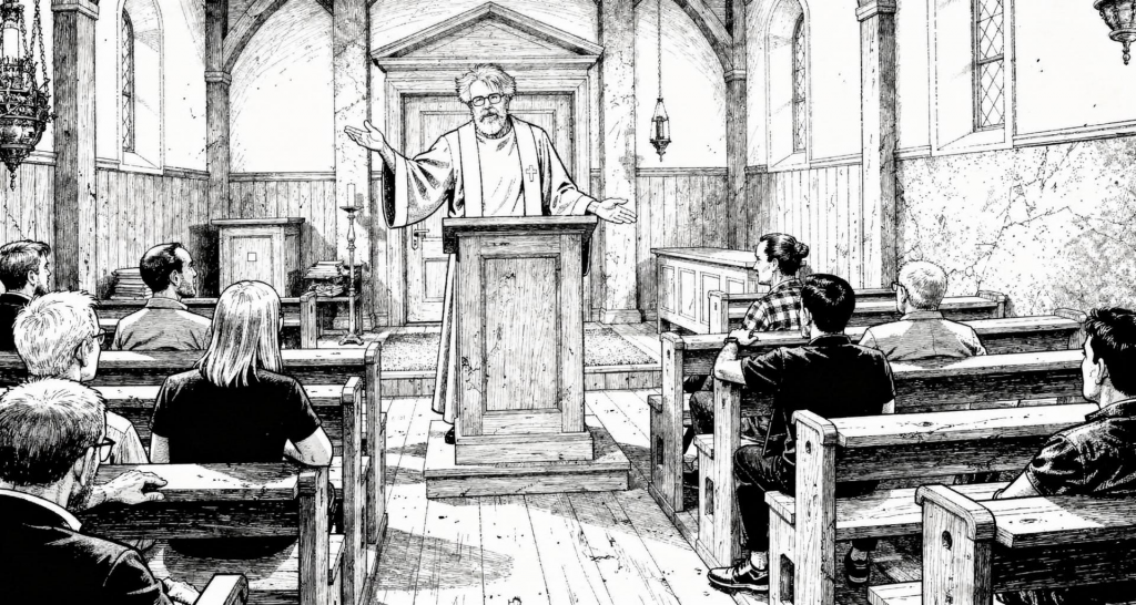 Lukas Koch war gestern Abend mit Freunden auf dem Weihnachtsmarkt am Marktplatz in Priestewitz. Der Glühwein bekam ihm nicht; ihm wurde leicht schwindlig, deshalb fuhr er schon um 19:50 Uhr mit dem Zug zurück nach Lorma. Heute wurde der seit einer Woche bestellte Backofen geliefert, der alte wurde von der Spedition direkt mitgenommen. Sein Sohn Rafael, in der Elektriker-Ausbildung, schloss den neuen Ofen an – er funktioniert, auch wenn WLAN und Spezialprogramme etwas übertrieben wirken und die alten Bleche nicht mehr passen. Am Sonntag hält Lukas die Predigt im Adventsgottesdienst; Pfarrer Karl Heinz Richter segnet den neuen Gemeindekirchenrat ein – Lukas gehört dazu.