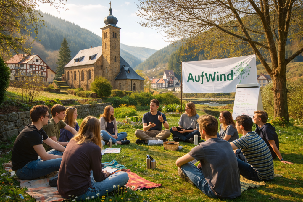 Jugendgruppe „AufWind“ im Pfarrgarten