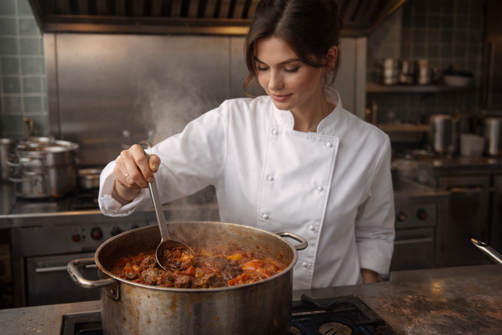 Lina Vogel beim Gulaschkochen