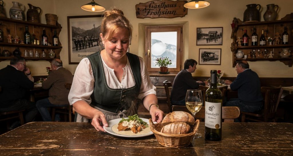 Wirtin Senta Zirbel im Gasthaus „Frohsinn“