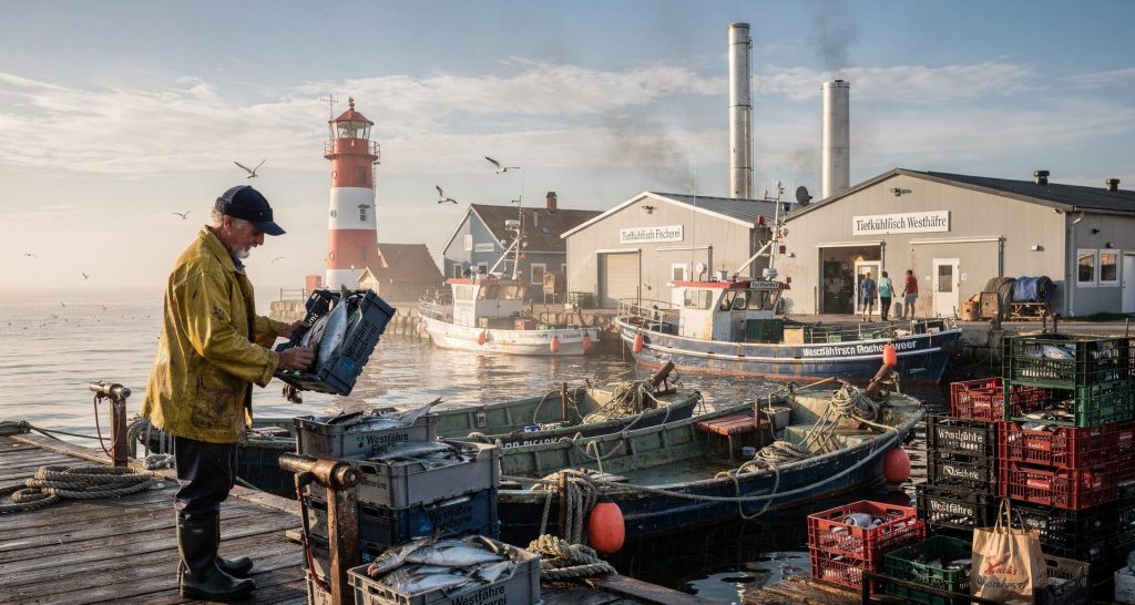 Kapitän Willem van der Meer am Fischereihafen in Westfähre